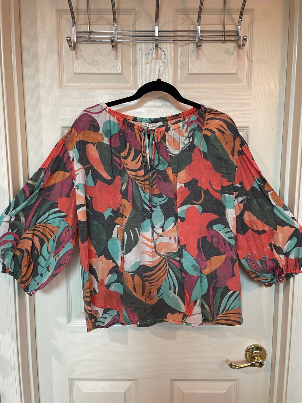 Rachel Zoe Tropical Print Peasant Blouse - Coral, Teal, Black